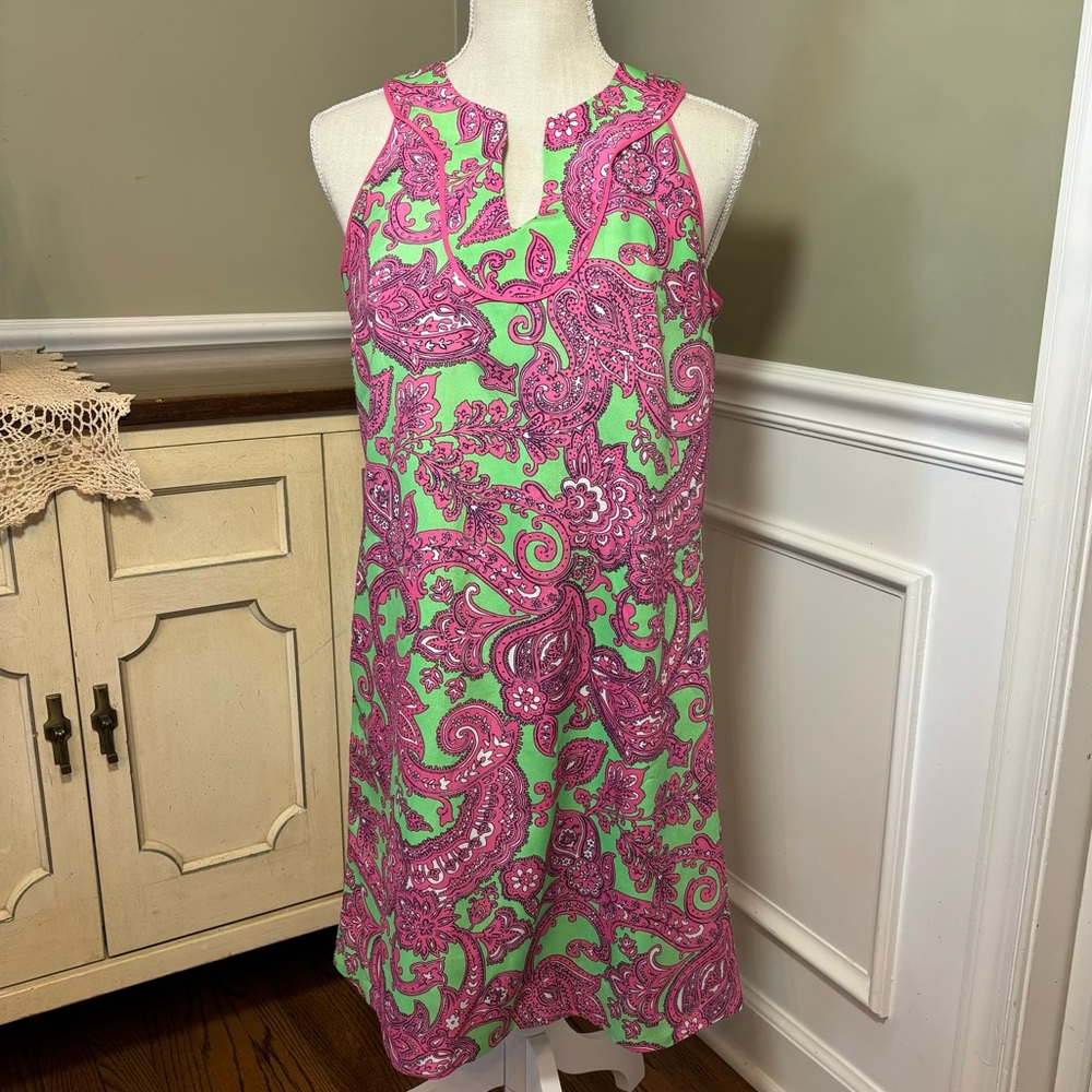 Crown & Ivy wmn‎ small sleeveless knee length dress hot pink lime paisley lined
